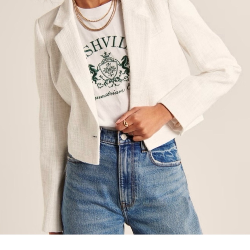 Abercrombie & Fitch Linen Cropped Blazer Medium